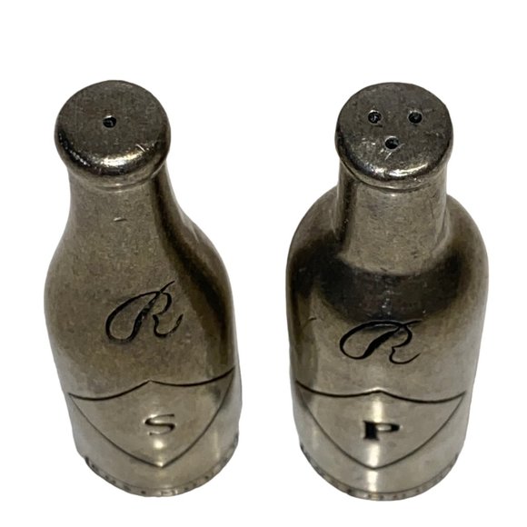 Vintage Silver Tone Pewter Small Bottle Shaped Salt and Pepper Shakers *READ* - Picture 4 of 5